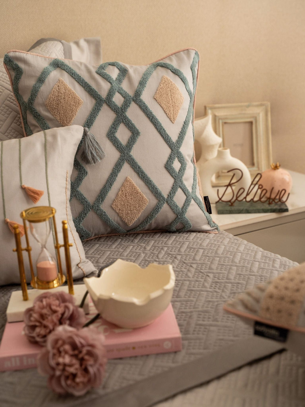Sadyaska Poppy Pearl Grey and Slate 300TC Cotton 10 Pcs Bedding Set