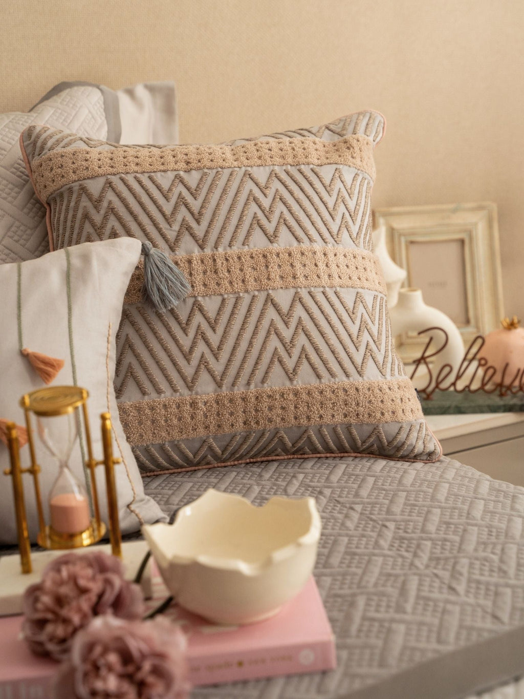 Sadyaska Poppy Pearl Grey and Slate 300TC Cotton 10 Pcs Bedding Set