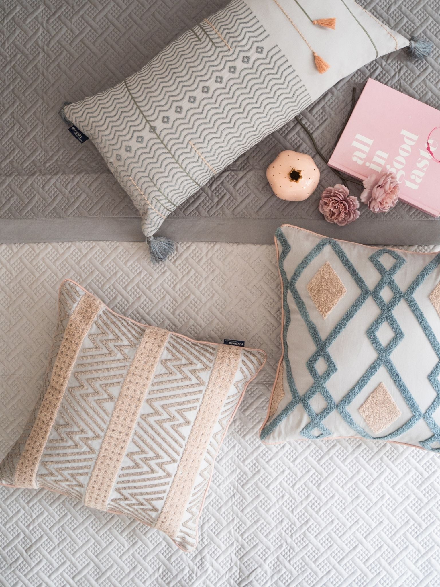 Sadyaska Poppy Pearl Grey and Slate 300TC Cotton 10 Pcs Bedding Set