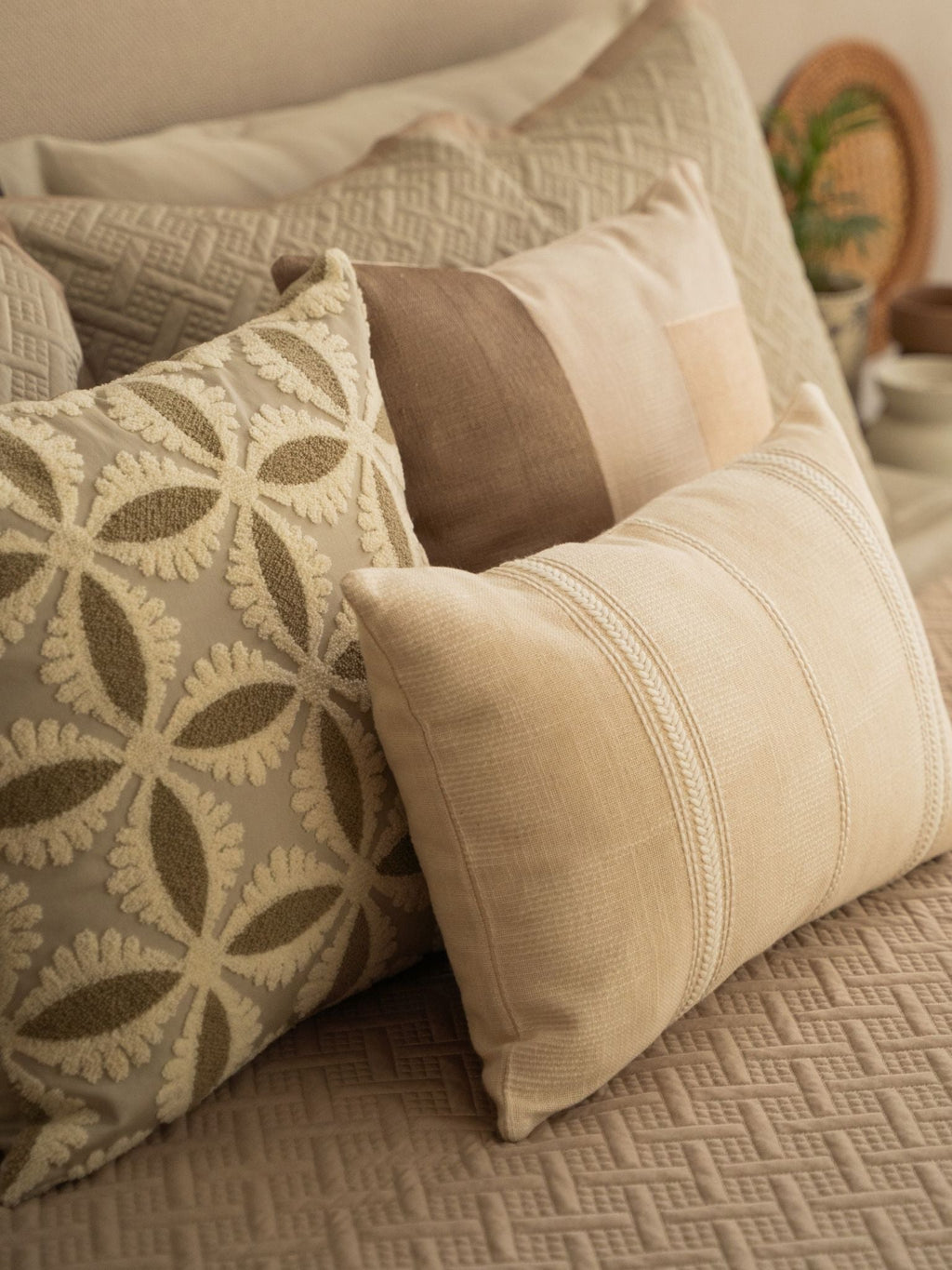 Sadyaska Harmony Cotton Embroidered Beige 12" X 18" 1 Pcs Cushion Cover