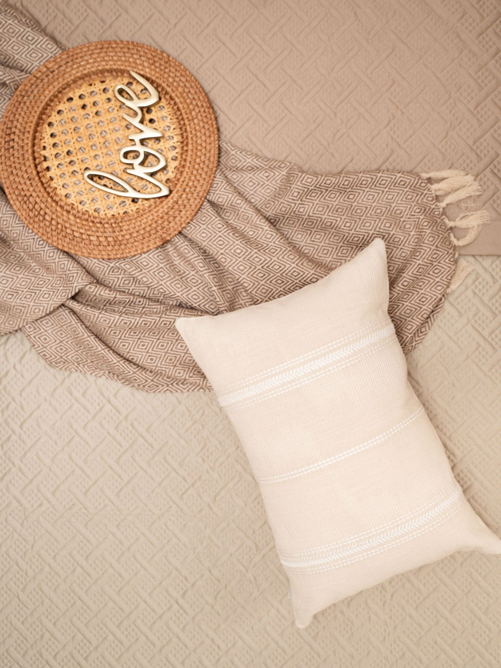 Sadyaska Harmony Cotton Embroidered Beige 12" X 18" 1 Pcs Cushion Cover
