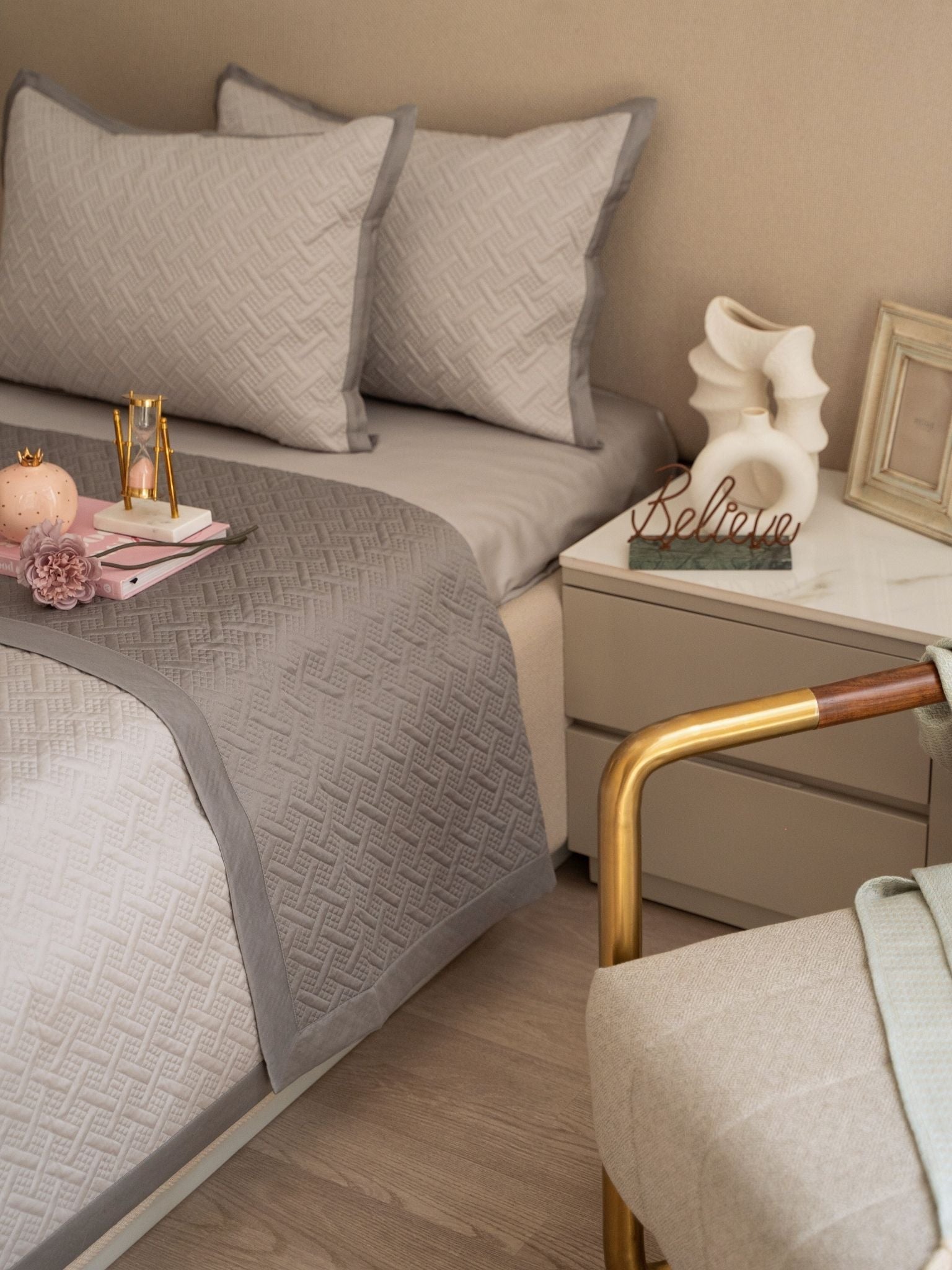 Sadyaska Poppy Pearl Grey and Slate Cotton Reversible 1 Pcs Bedspread