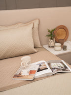 Sadyaska Poppy Sand and Beige Cotton Reversible 1 Pcs Bedspread