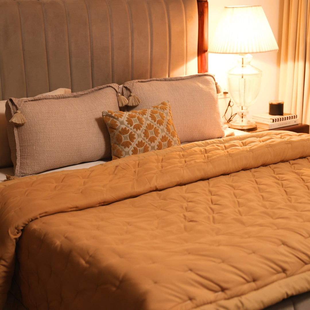Sadyaska Beige Double Bed Reversible Heavy Winter Downfill Micro Peach 1 Pcs Quilt