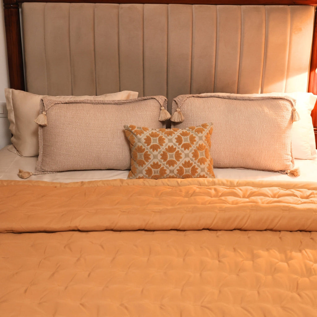 Sadyaska Beige Double Bed Reversible Heavy Winter Downfill Micro Peach 1 Pcs Quilt