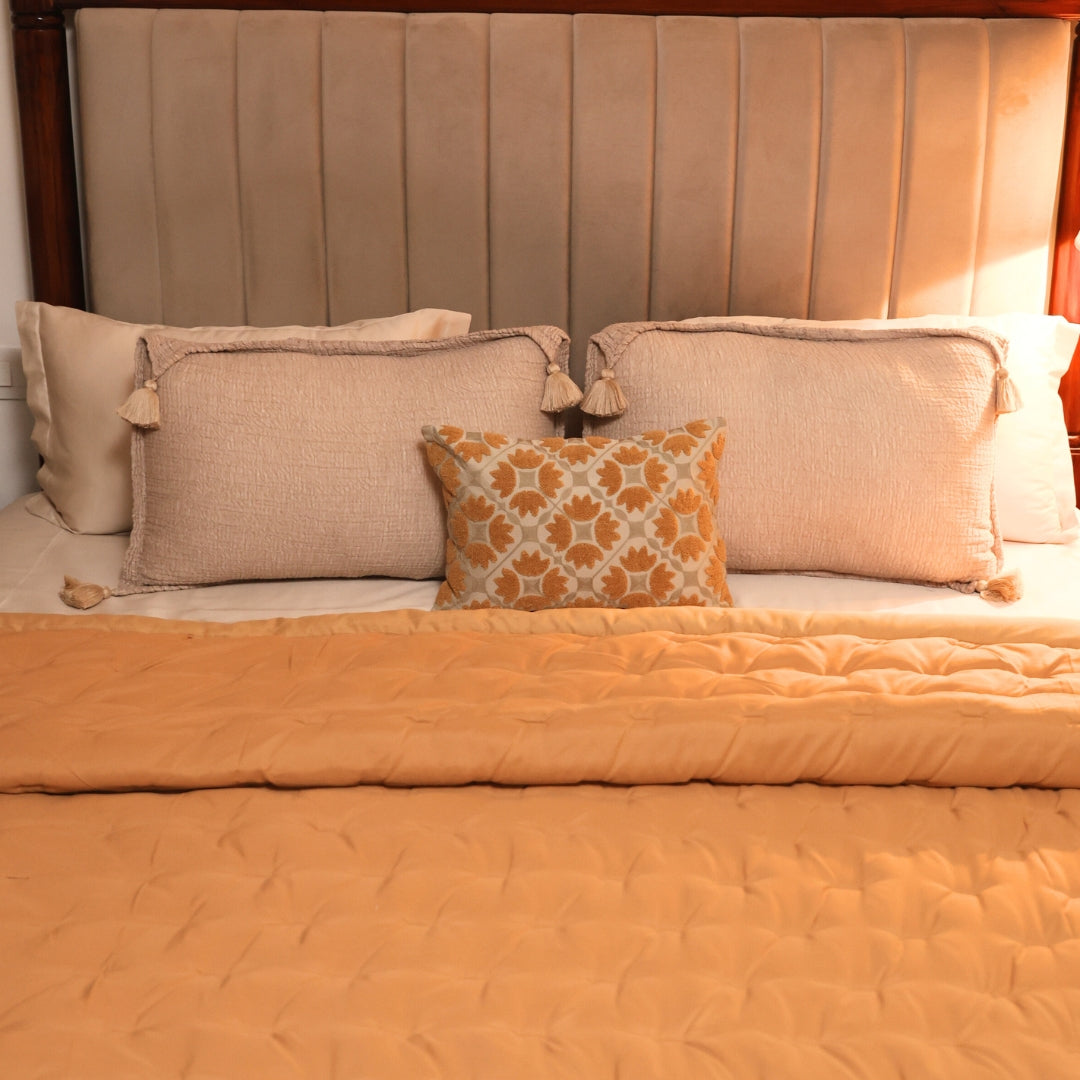 Sadyaska Beige Double Bed Reversible Heavy Winter Downfill Micro Peach 1 Pcs Quilt