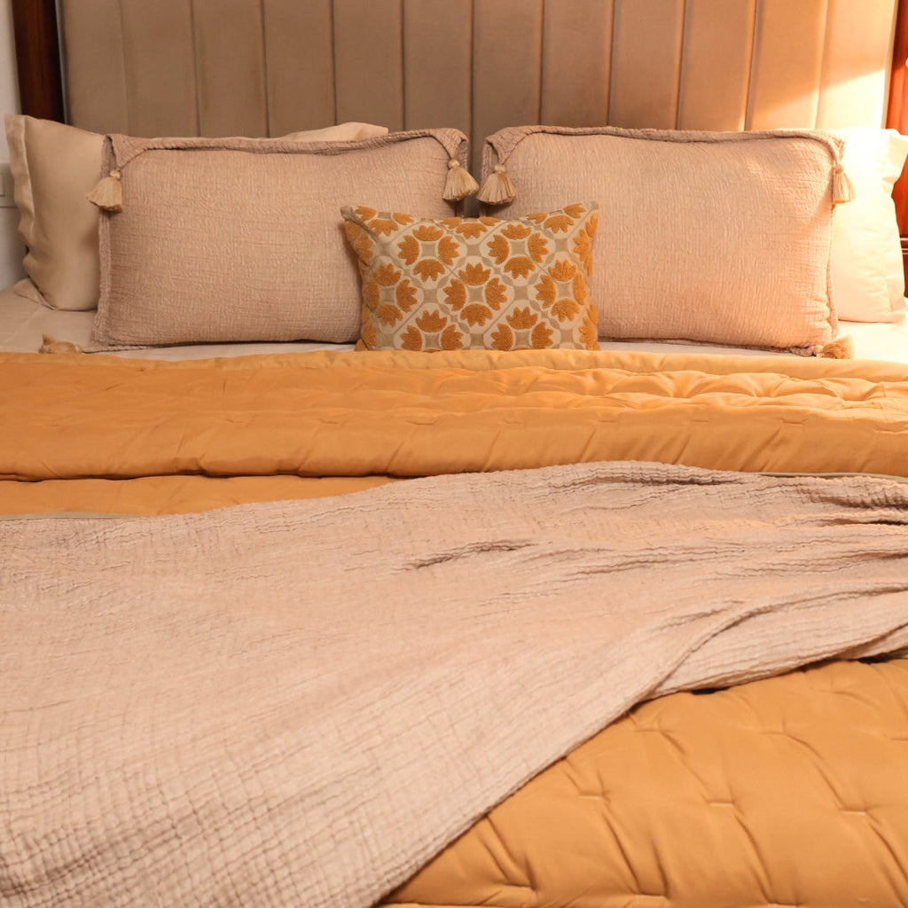 Sadyaska Beige Double Bed Reversible Heavy Winter Downfill Micro Peach 1 Pcs Quilt