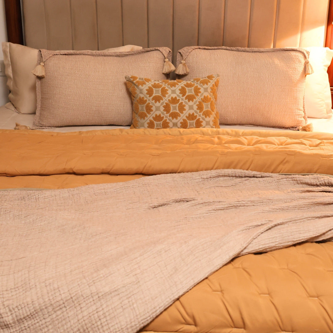 Sadyaska Beige Double Bed Reversible Heavy Winter Downfill Micro Peach 1 Pcs Quilt