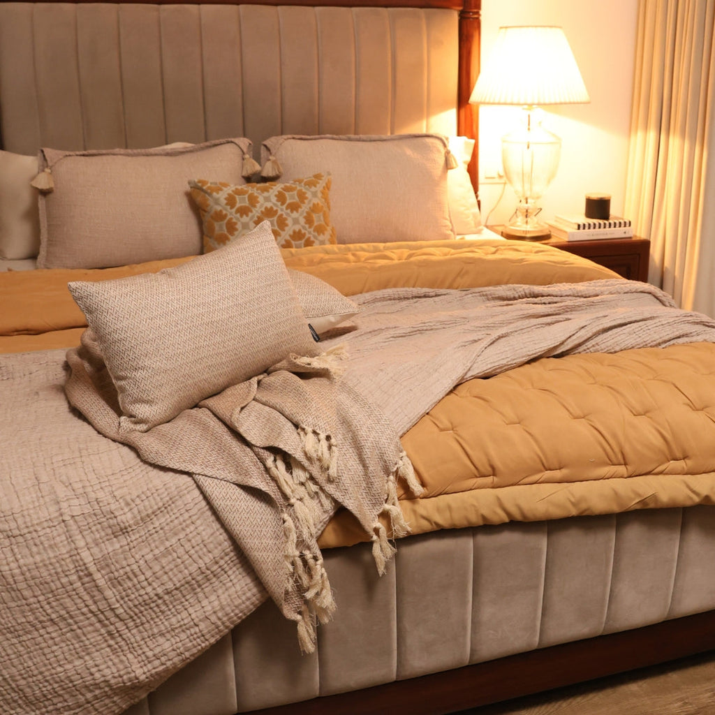 Sadyaska Beige Double Bed Reversible Heavy Winter Downfill Micro Peach 1 Pcs Quilt