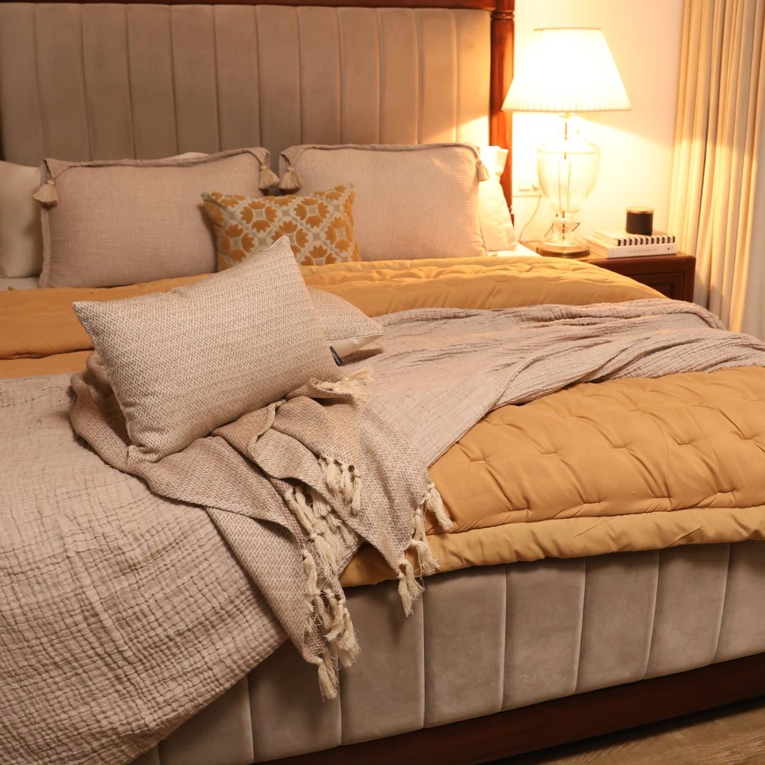Sadyaska Beige Double Bed Reversible Heavy Winter Downfill Micro Peach 1 Pcs Quilt
