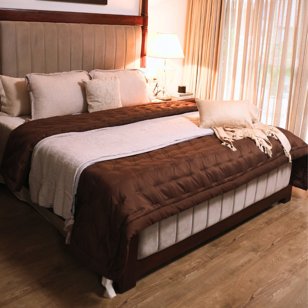 Sadyaska Brown Double Bed Reversible Heavy Winter Downfill Micro Peach 1 Pcs Quilt
