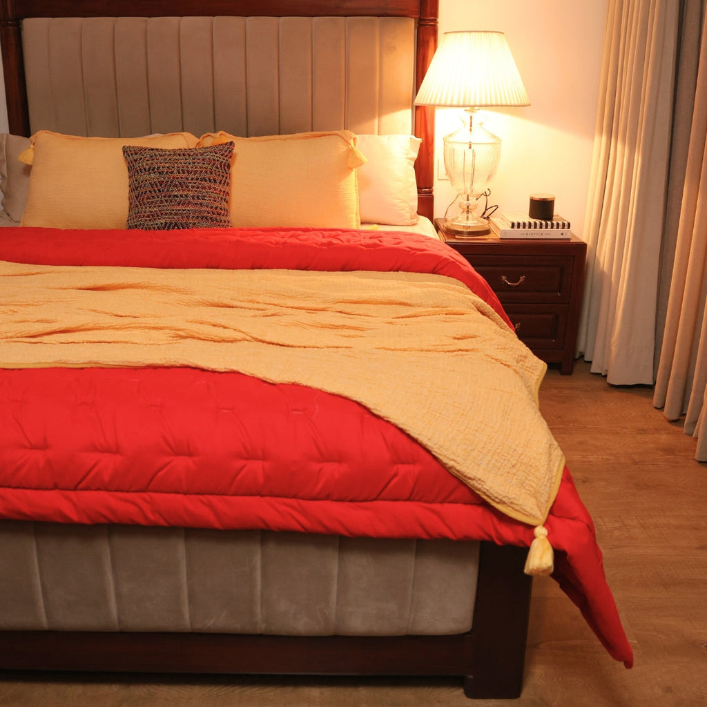 Sadyaska Hot Pink Double Bed Reversible Heavy Winter Downfill Micro Peach 1 Pcs Quilt