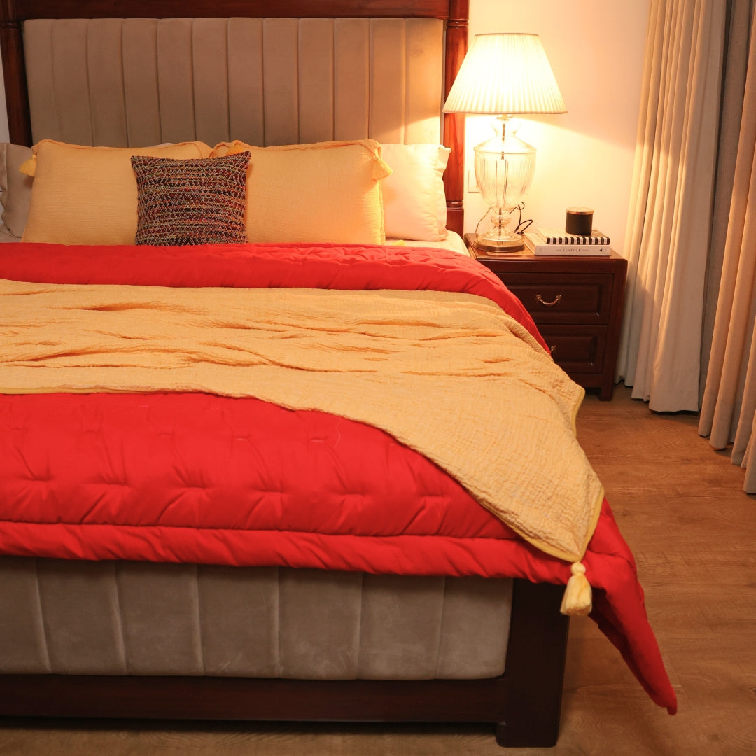 Sadyaska Hot Pink Double Bed Reversible Heavy Winter Downfill Micro Peach 1 Pcs Quilt