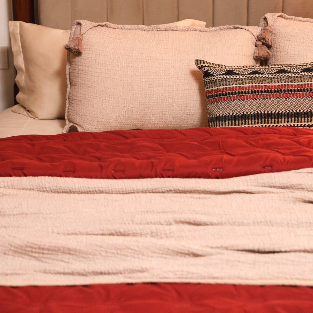 Sadyaska Maroon Double Bed Reversible Heavy Winter Downfill Micro Peach 1 Pcs Quilt