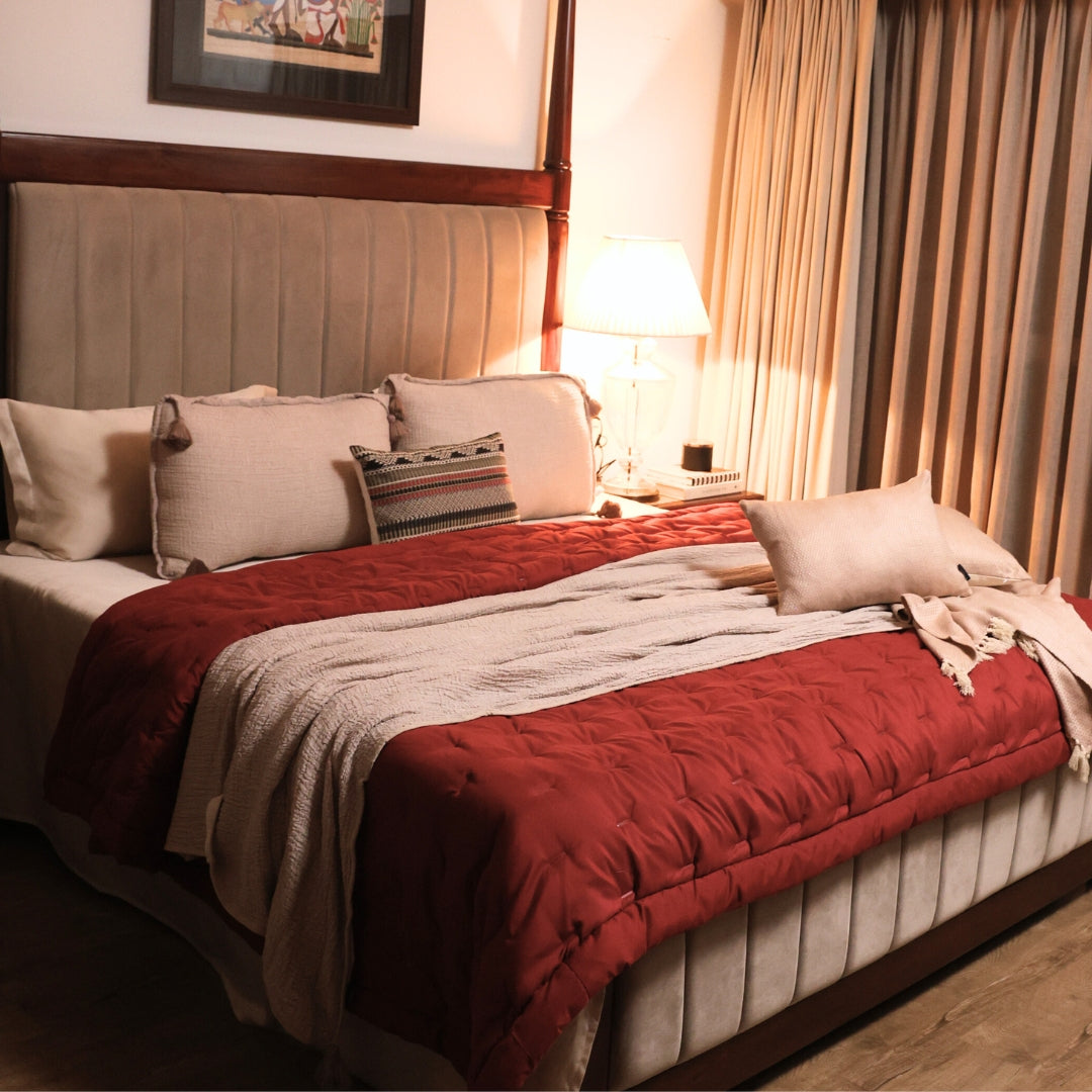 Sadyaska Maroon Double Bed Reversible Heavy Winter Downfill Micro Peach 1 Pcs Quilt