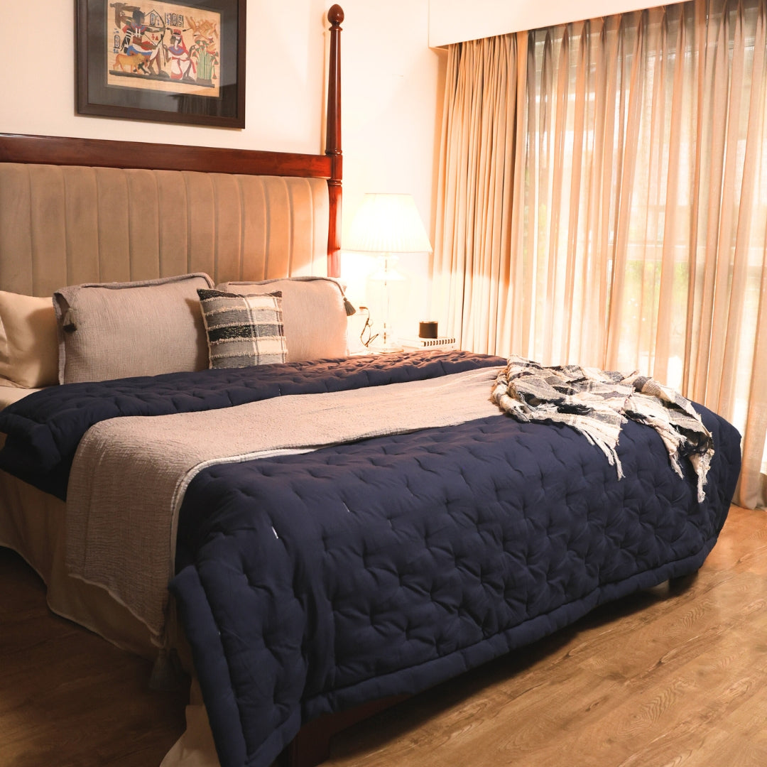 Sadyaska Navy Double Bed Reversible Heavy Winter Downfill Micro Peach 1 Pcs Quilt
