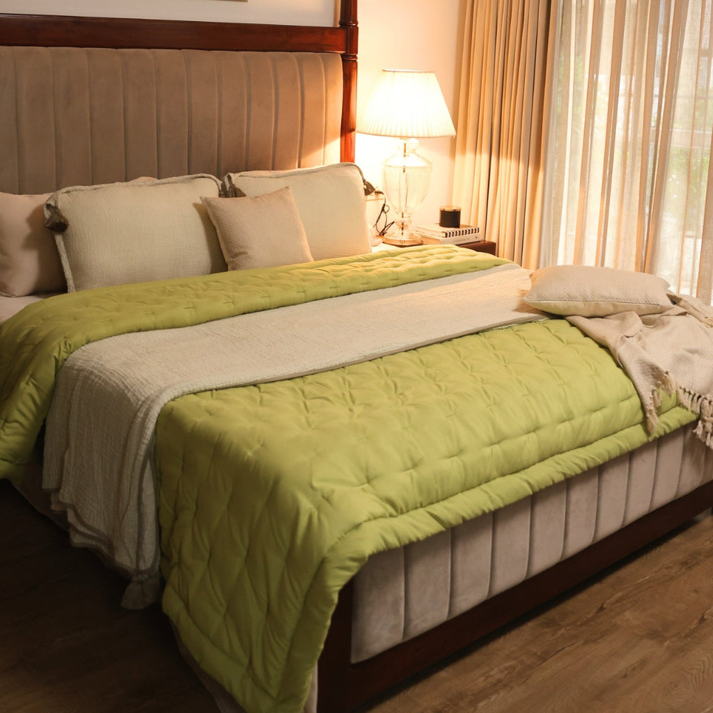Sadyaska Parrot Green Double Bed Reversible Heavy Winter Downfill Micro Peach 1 Pcs Quilt