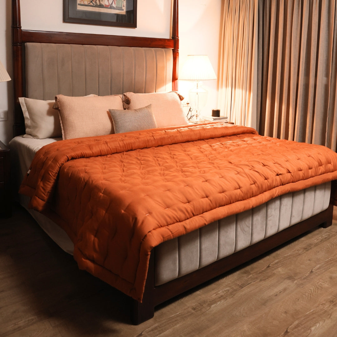 Sadyaska Rust Double Bed Reversible Heavy Winter Downfill Micro Peach 1 Pcs Quilt