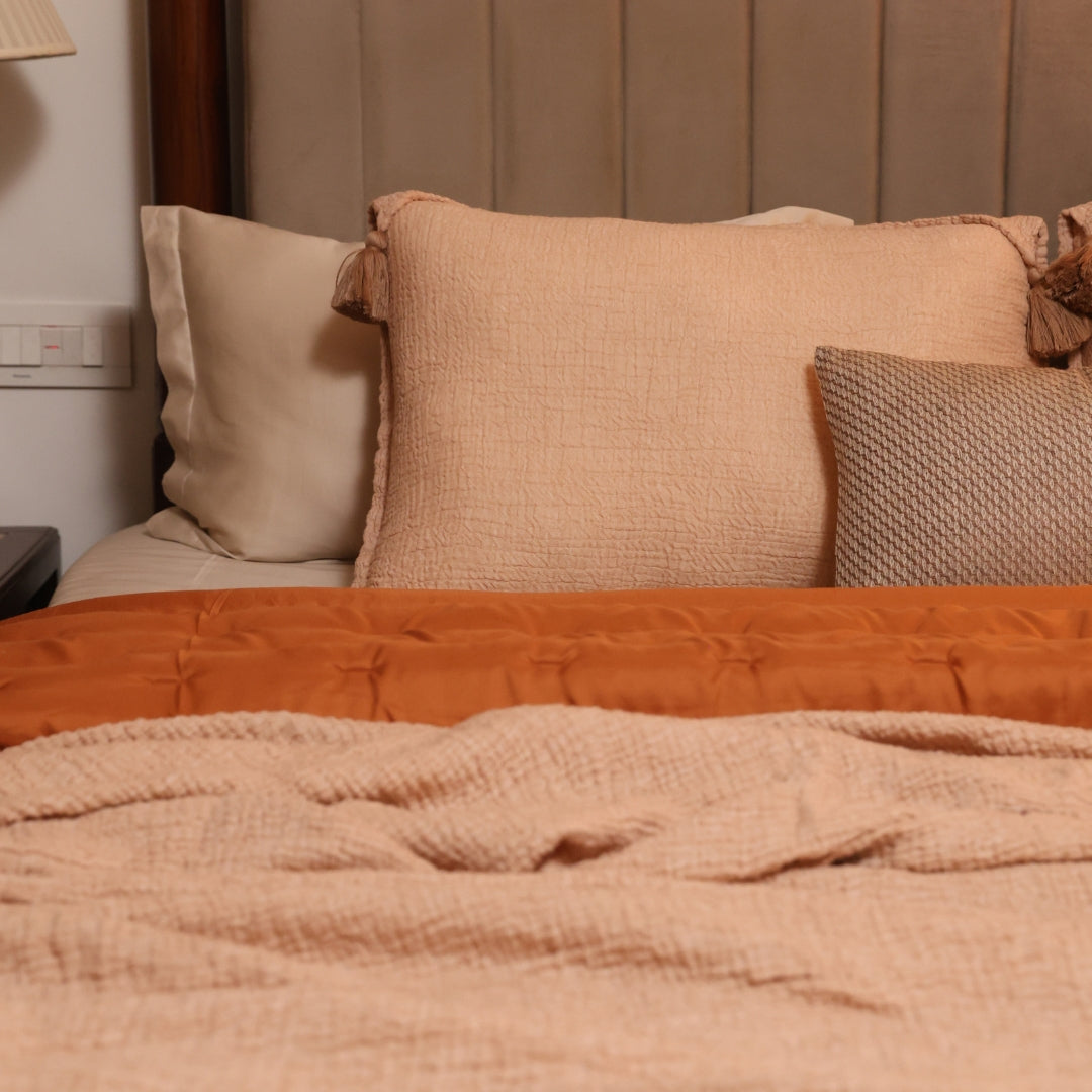 Sadyaska Rust Double Bed Reversible Heavy Winter Downfill Micro Peach 1 Pcs Quilt