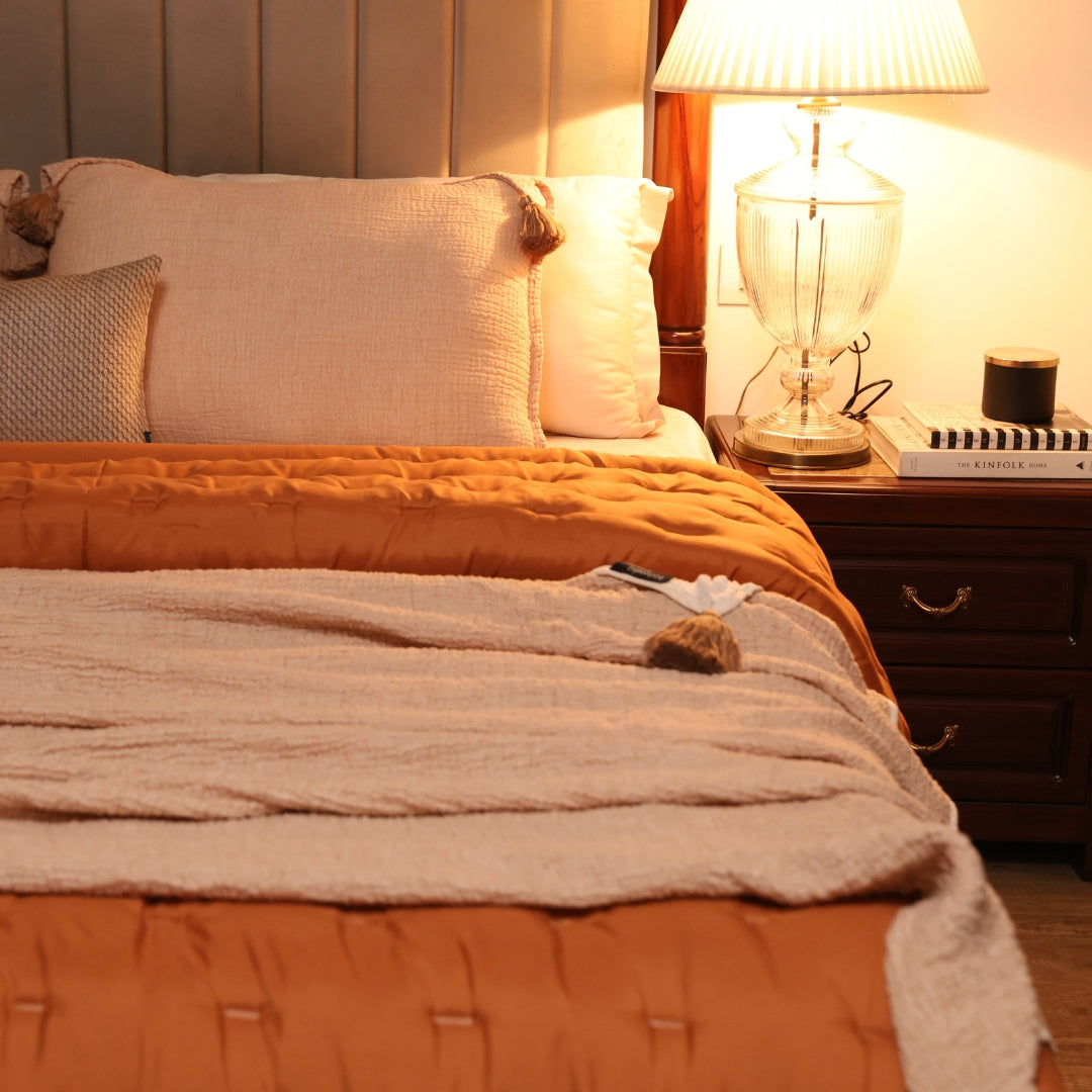 Sadyaska Rust Double Bed Reversible Heavy Winter Downfill Micro Peach 1 Pcs Quilt