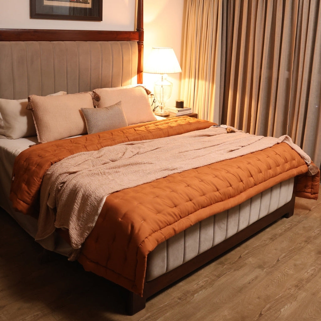 Sadyaska Rust Double Bed Reversible Heavy Winter Downfill Micro Peach 1 Pcs Quilt