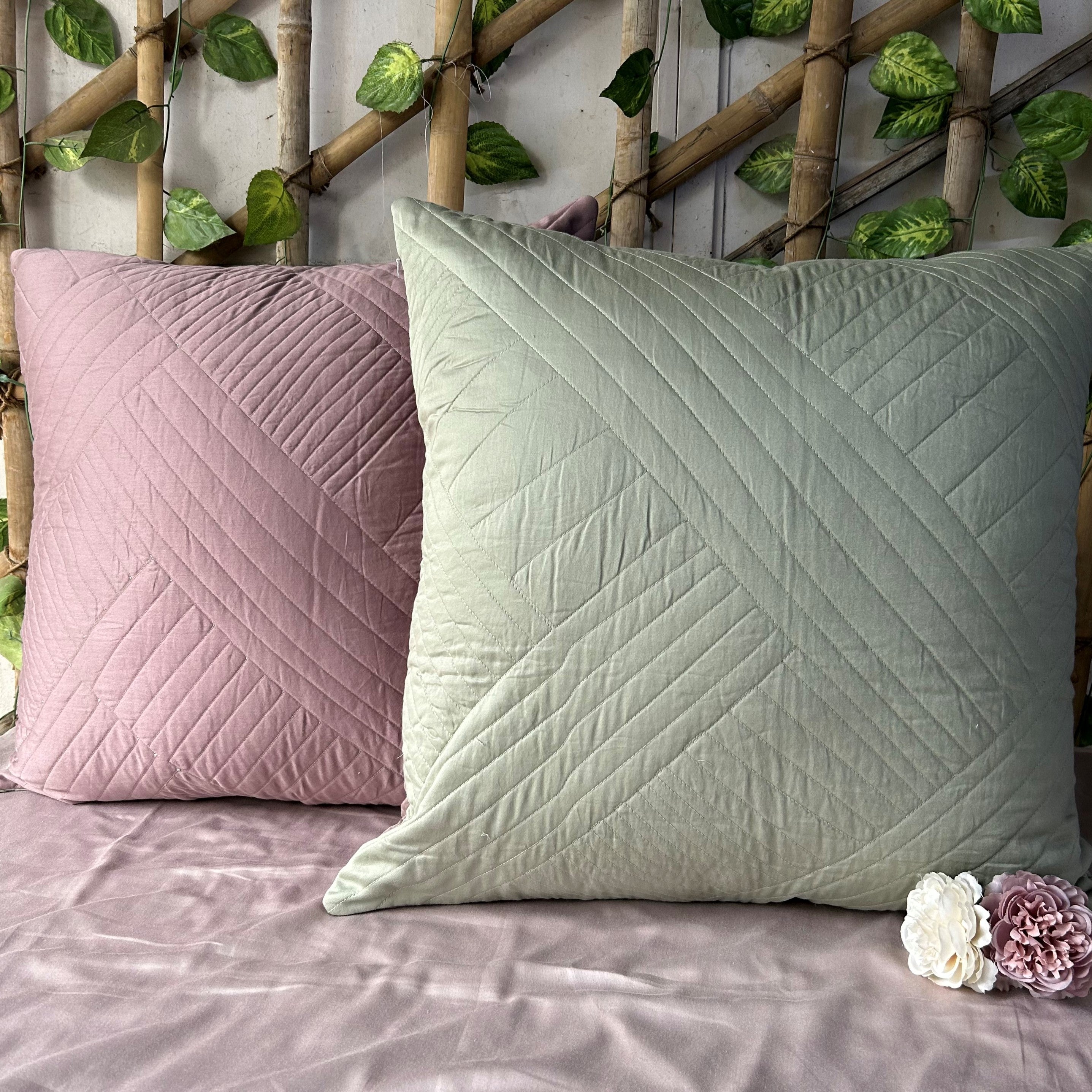 Sadyaska Regal Sage Green and Old Rose Quilted Reversible Cotton 1 Pcs Euro Sham