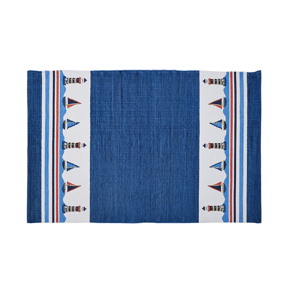 Little Maspar Little Sailor Print Kids 100% Cotton Printed Rug Blue