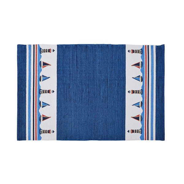 Little Maspar Little Sailor Print Kids 100% Cotton Printed Rug Blue