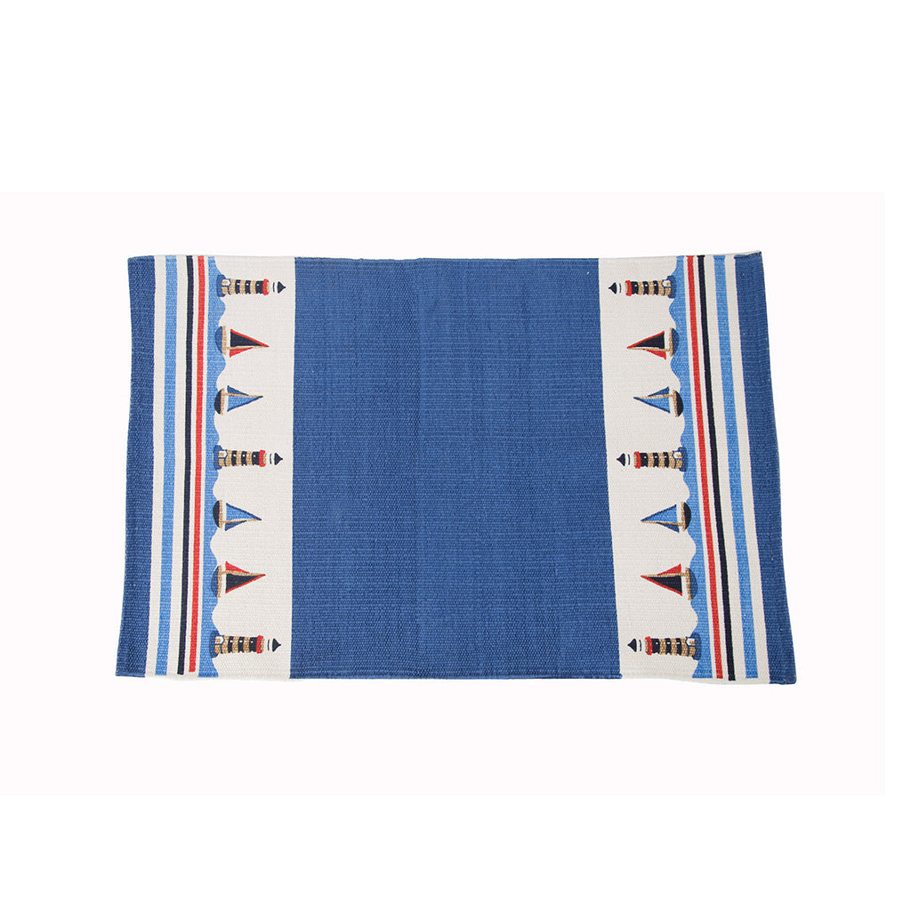 Little Maspar Little Sailor Print Kids 100% Cotton Printed Rug Blue