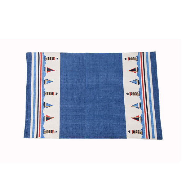 Little Maspar Little Sailor Print Kids 100% Cotton Printed Rug Blue
