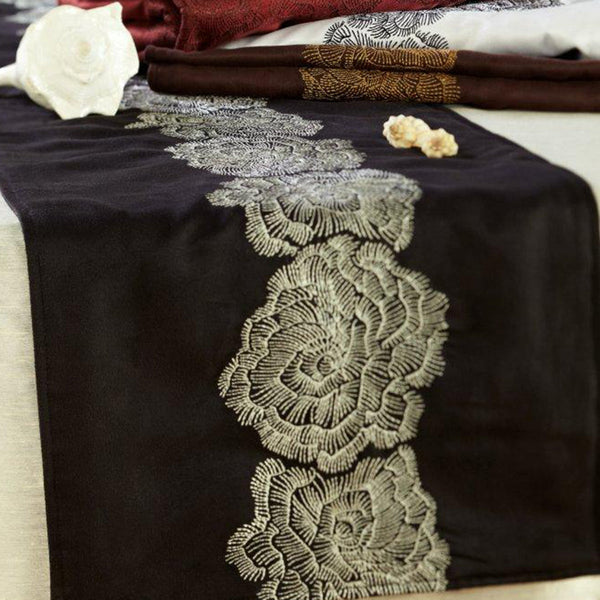 Maspar Floral Ecstasy 100%Polyester Embroidery Machine Runner Black