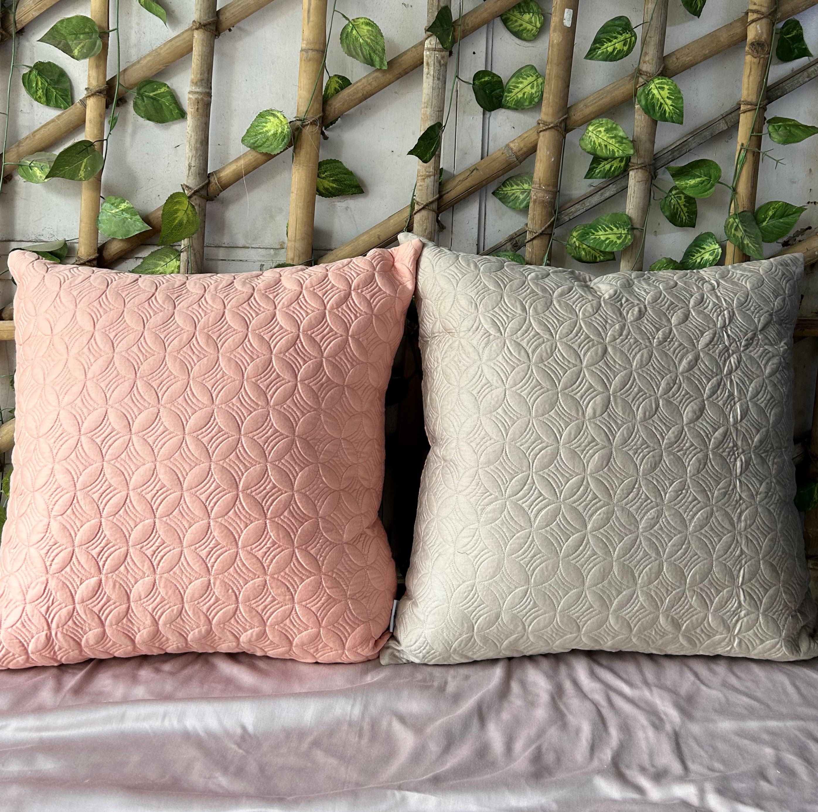 Sadyaska Coral and Beige Quilted Reversible Cotton 1 Pcs Euro Sham