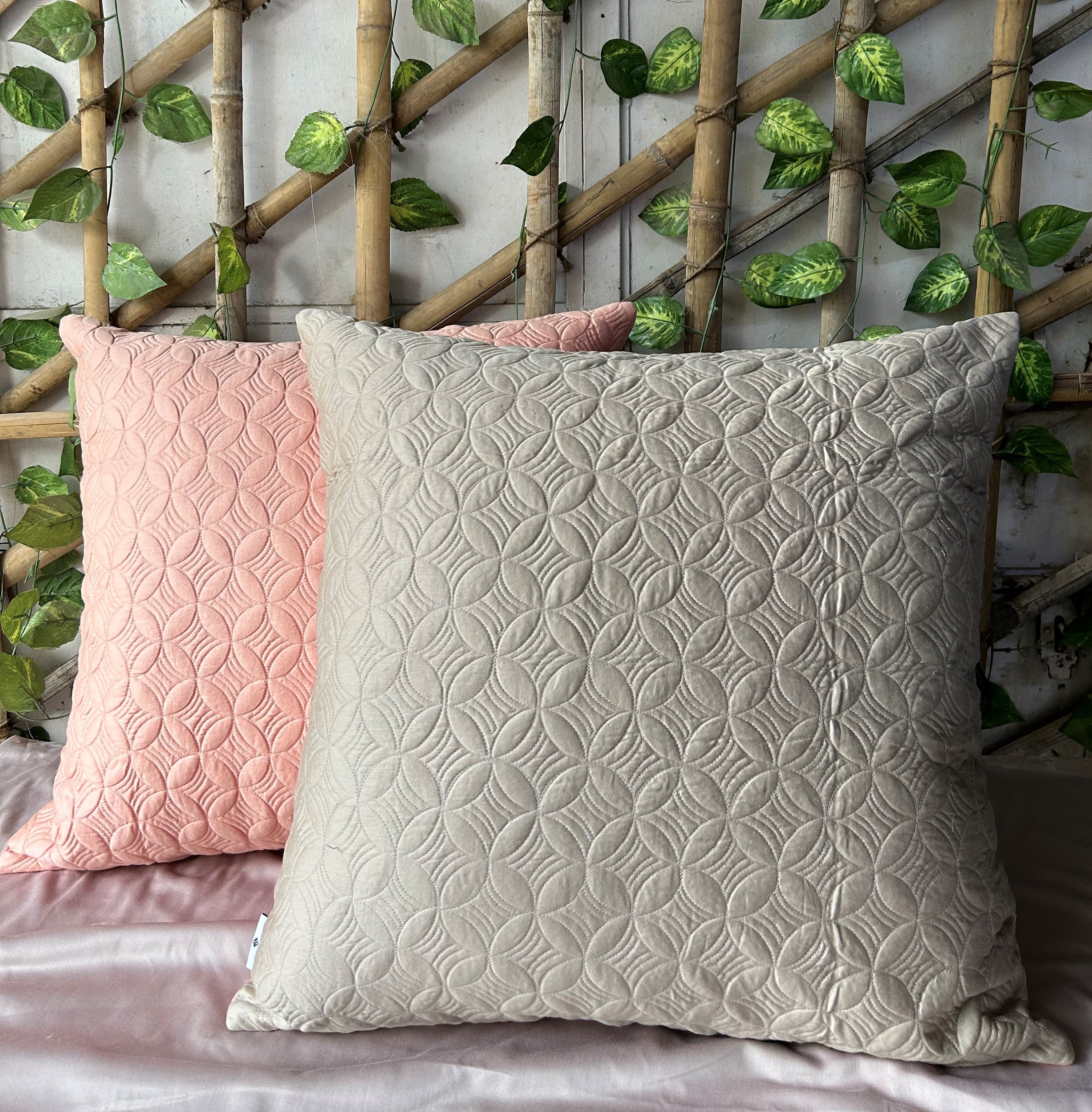 Sadyaska Coral and Beige Quilted Reversible Cotton 1 Pcs Euro Sham