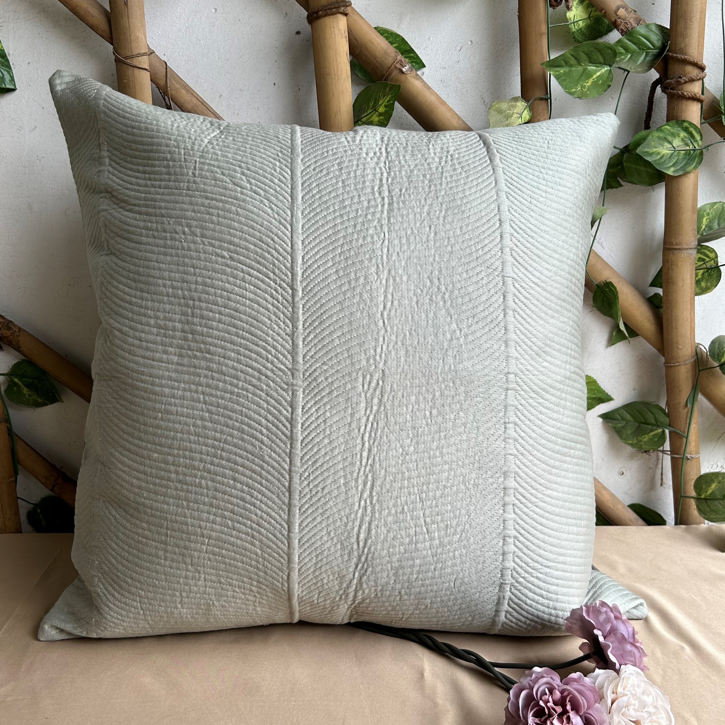 Sadyaska Rosette Sage Green Quilted Cotton 1 Pcs Euro Sham