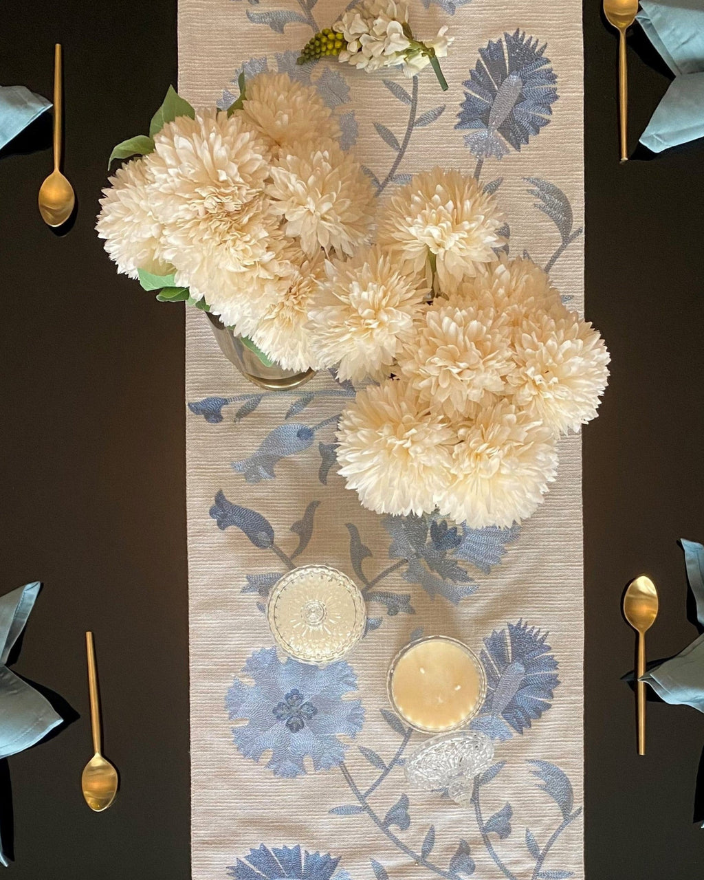 Sadyaska Floral Grey Table 1 Pcs Runner