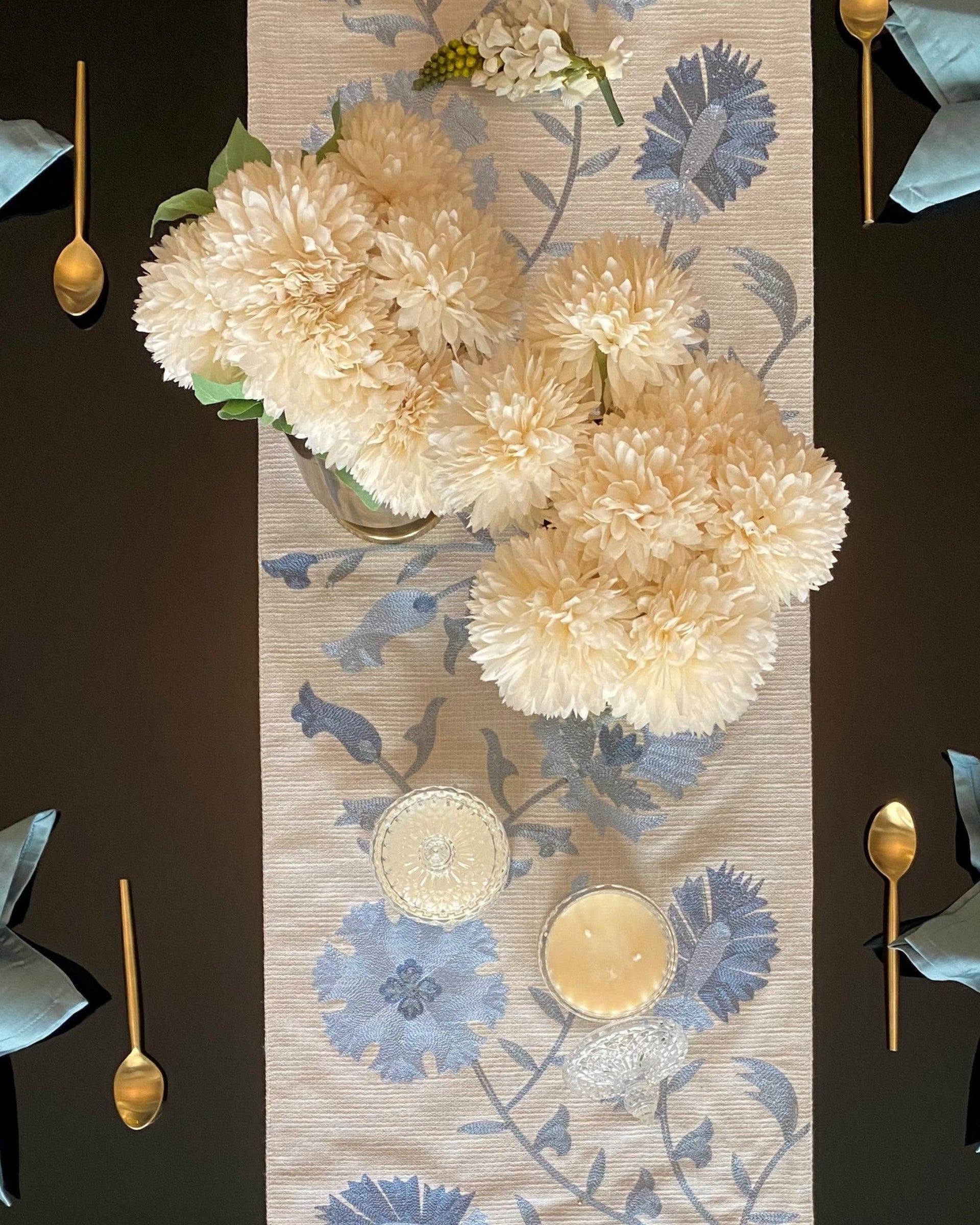 Sadyaska Floral Grey Table 1 Pcs Runner