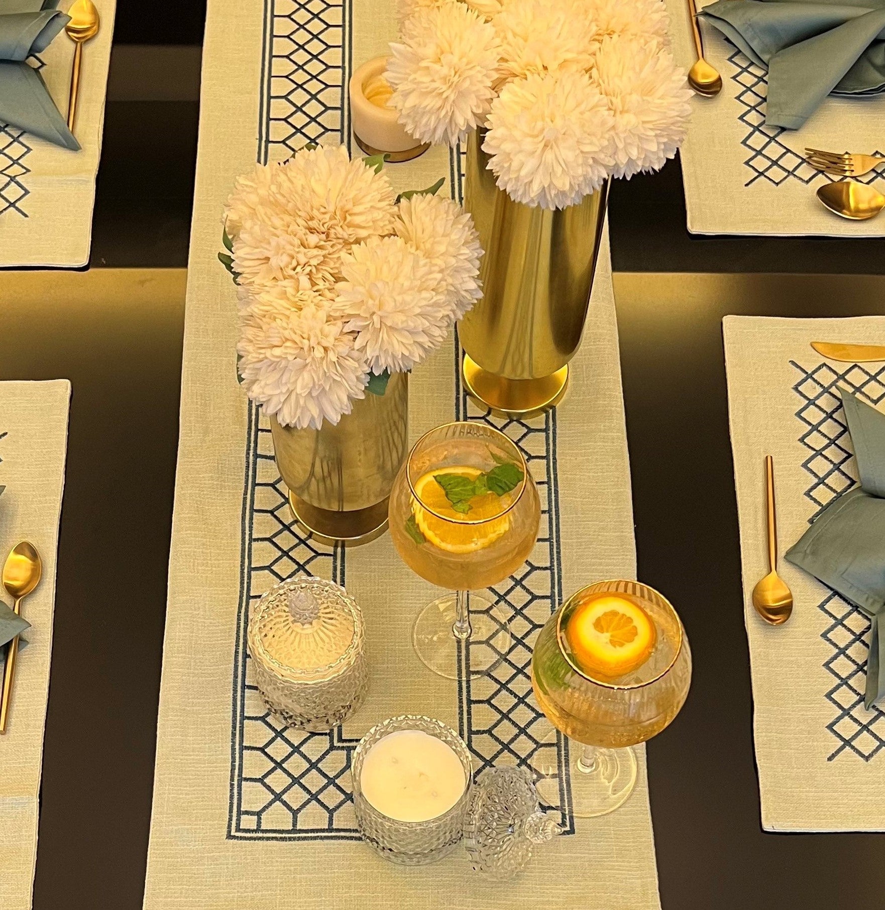 Sadyaska Zigzag Sage Green Table 1 Pcs Runner