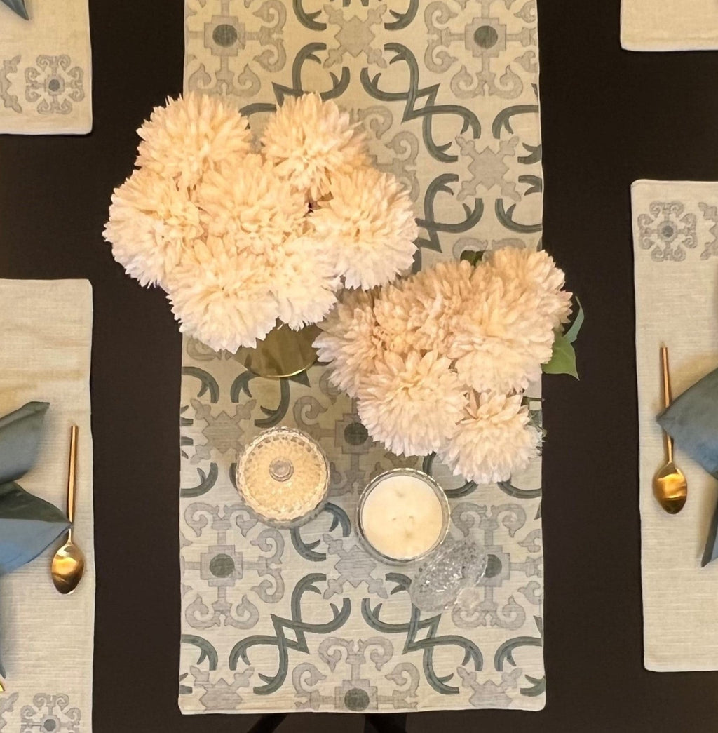 Sadyaska Geo Sage Green Table 1 Pcs Runner
