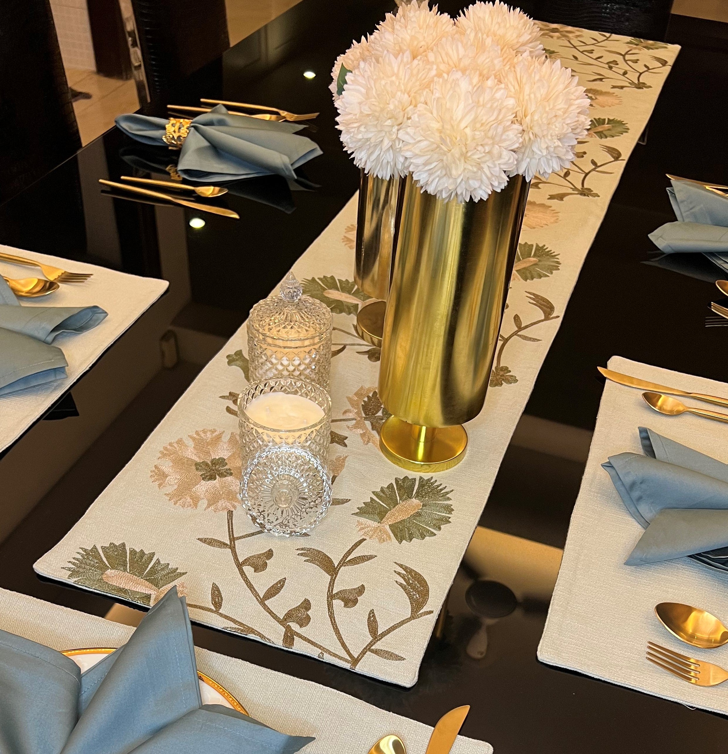 Sadyaska Floral Sage Green Table 1 Pcs Runner