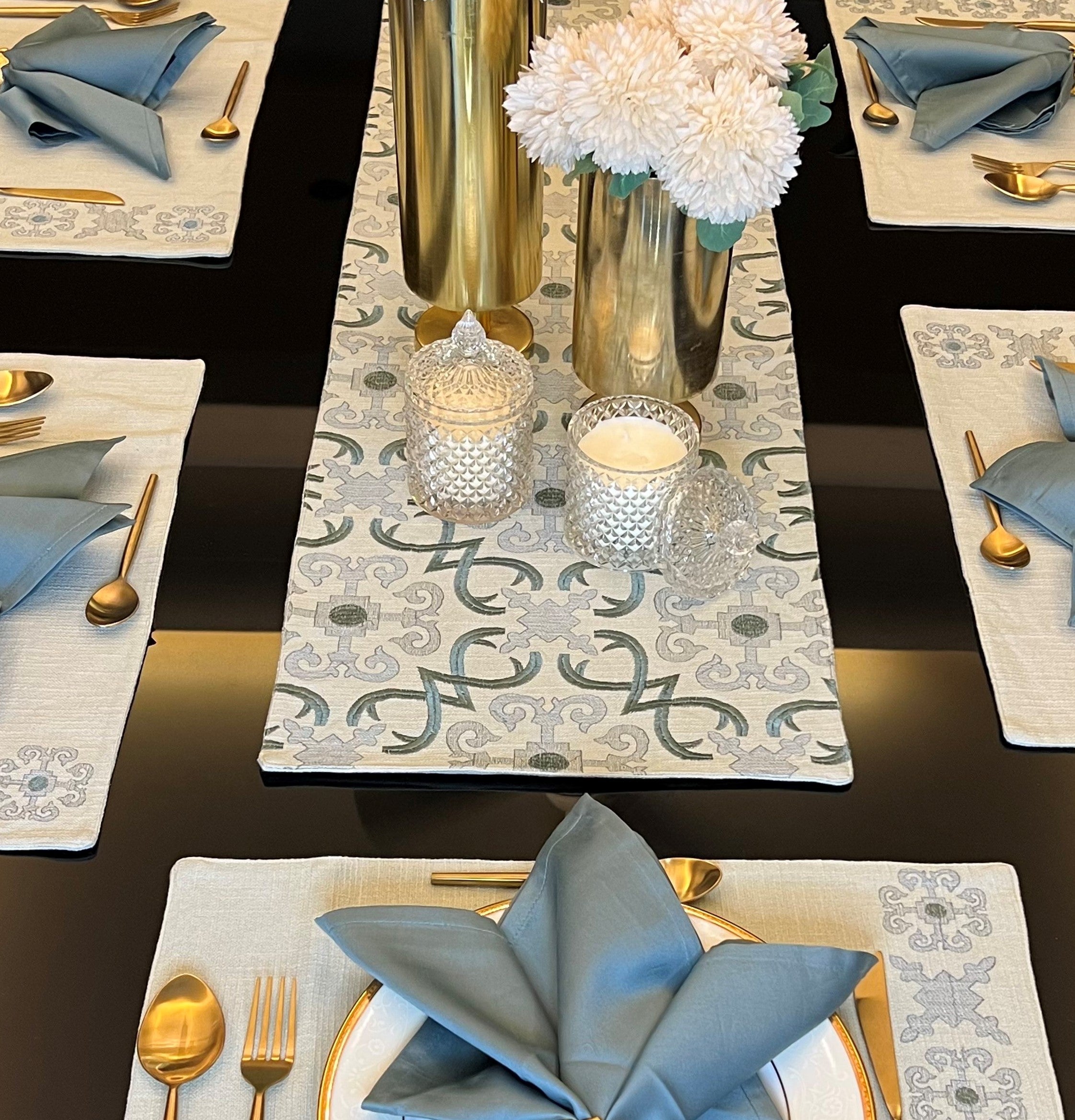 Sadyaska Geo Sage Green Table 1 Pcs Runner