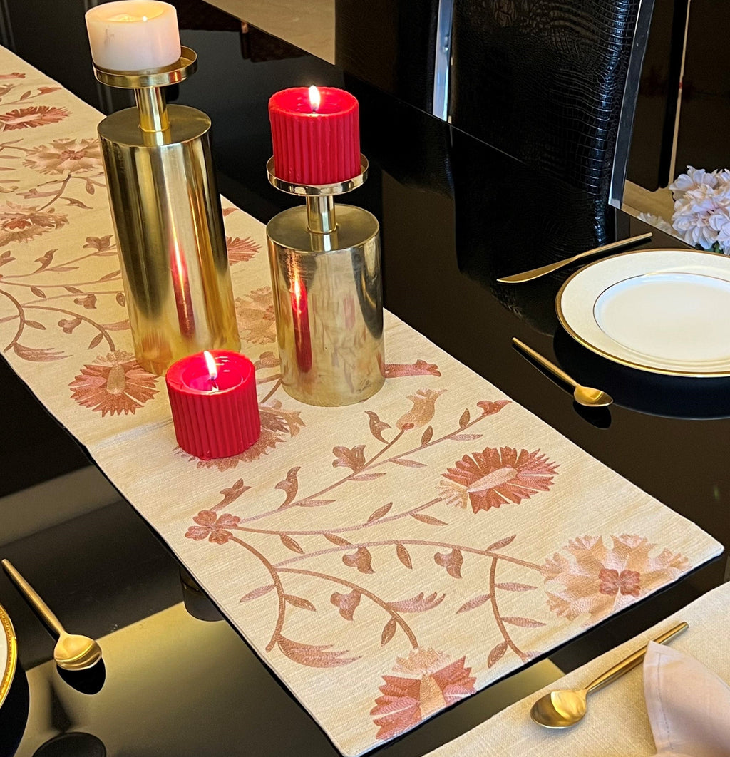 Sadyaska Floral Beige Table 1 Pcs Runner