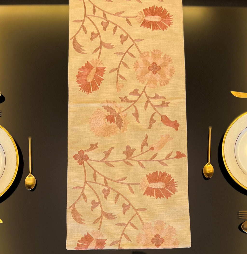 Sadyaska Floral Beige Table 1 Pcs Runner