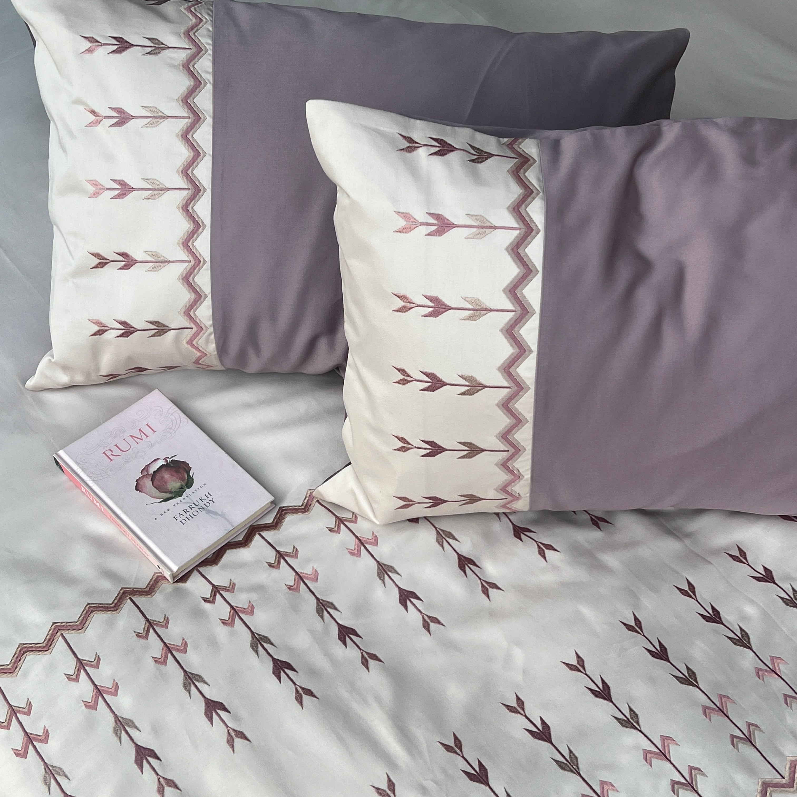 Sadyaska Aero Buff and Old Rose Cotton Embroidered s (Set of 02) 1 Pcs Pillow Cover