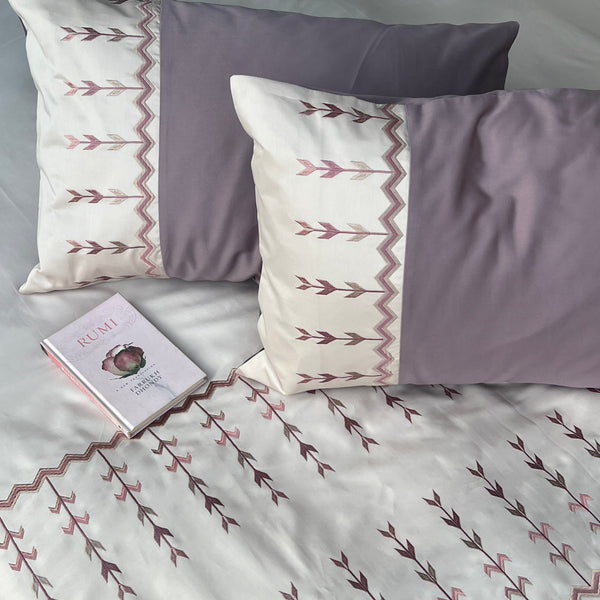 Sadyaska Aero Buff and Old Rose Cotton Embroidered s (Set of 02) 1 Pcs Pillow Cover