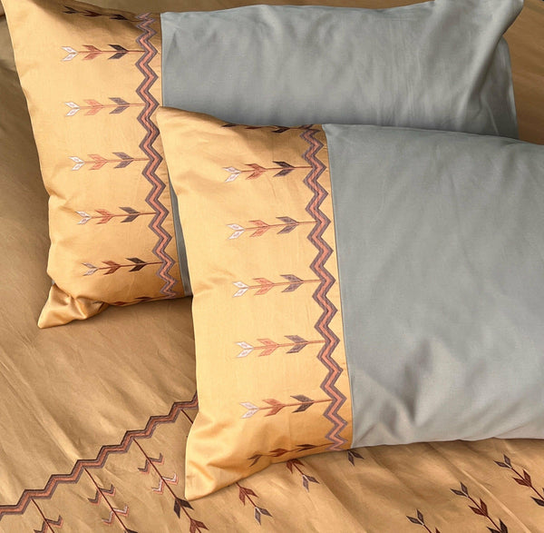 Sadyaska Aero Honey Mustard and Mocha Embroidered Set 1 Pcs Bedsheet