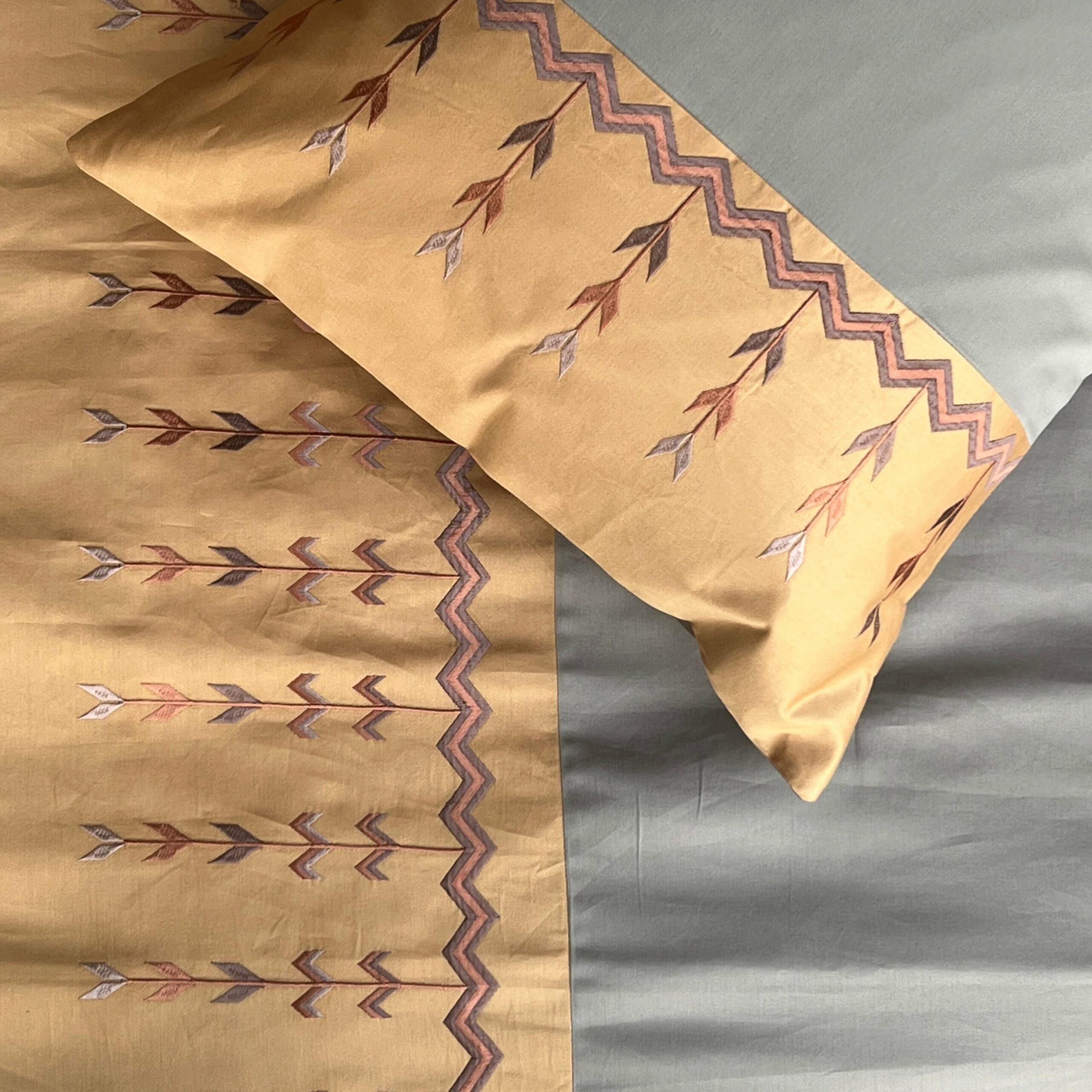 Sadyaska Aero Honey Mustard and Mocha Embroidered Set 1 Pcs Bedsheet