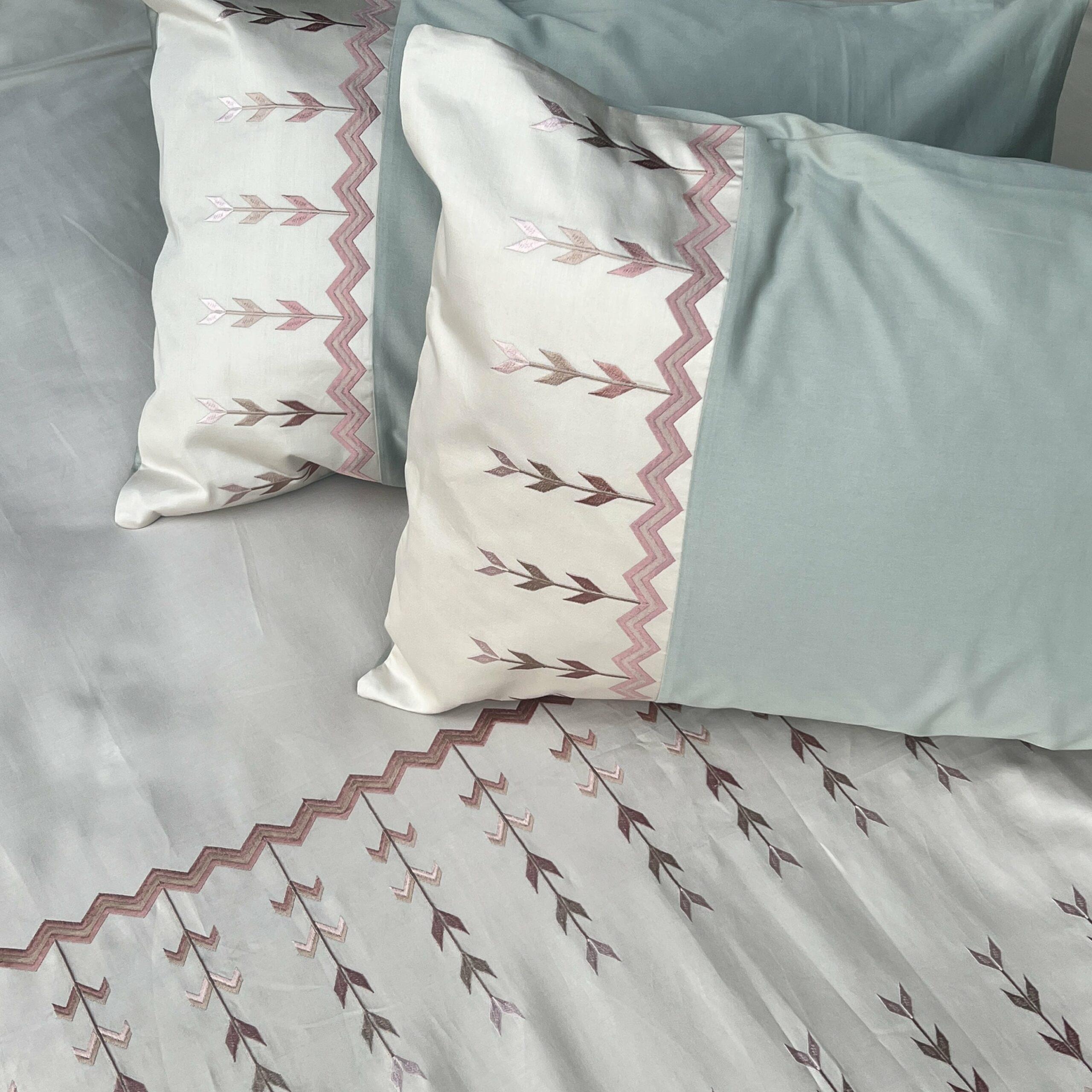 Sadyaska Aero Oats Beige and Sage Green Embroidered Set 1 Pcs Bedsheet