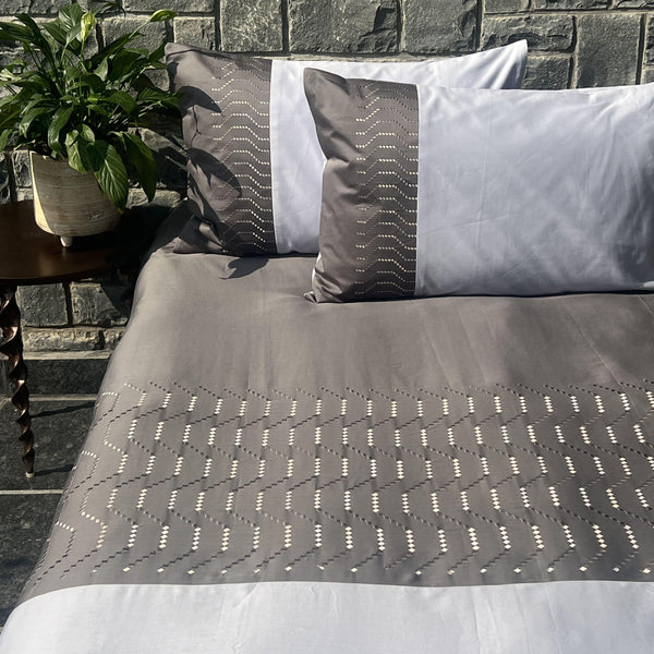 Sadyaska Elvis Elephant Grey and Smoke Blue Embroidered Set 1 Pcs Bedsheet