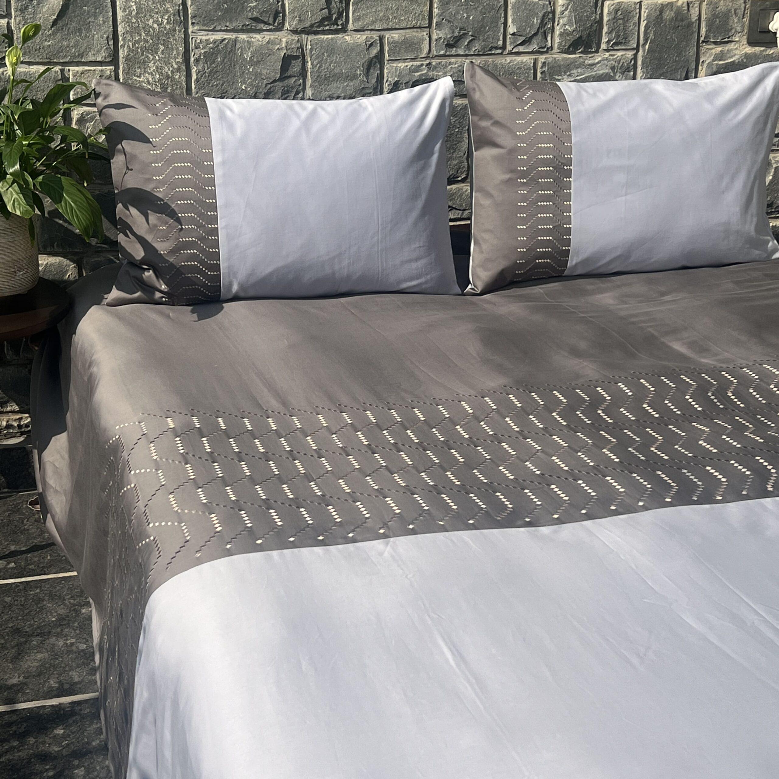 Sadyaska Elvis Elephant Grey and Smoke Blue Embroidered Set 1 Pcs Bedsheet