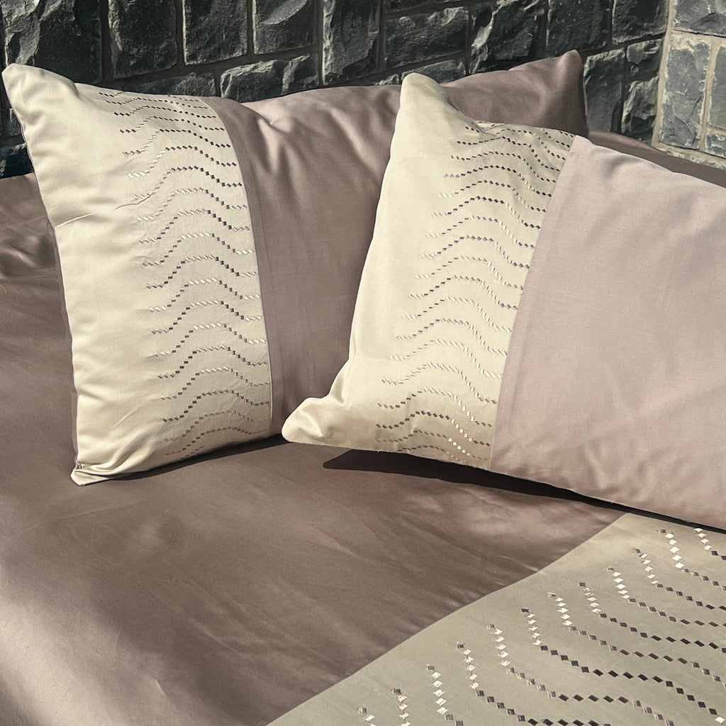 Sadyaska Elvis Mocha and Beige Cotton Embroidered s (Set of 02) 1 Pcs Pillow Cover
